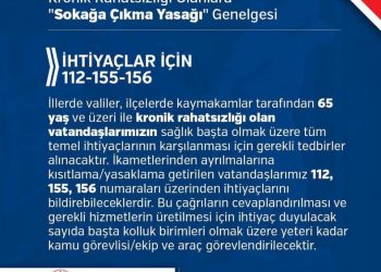65 yaş ve üstü ile kronik rahatsızlığı olanlara “Sokağa Çıkma Yasağı” Genelgesi 👇