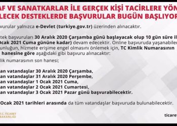 ESNAF VE SANATKARLAR İLE GERÇEK KİŞİ TACİRLERE YÖNELİK VERİLECEK DESTEKLERDE BAŞVURULAR BUGÜN BAŞLIYOR…