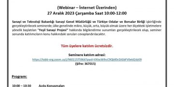 YEŞİL SANAYİ PROJESİ BİLGİLENDİRME WEBİNARI