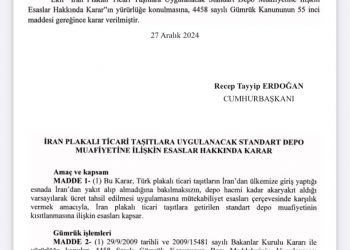 Cumhurbaşkanlığı kararıyla, artık İran plakalı ticari araçlar Türkiye’ye giriş yaptıklarında, Türk plakalı araçlara İran’da uygulanan yöntemle aynı şekilde değerlendirilecek. Mütekabiliyet esasları uygulanabilecektir.Buna göre, taşıtların depo hacmi kadar akaryakıt almış kabul edilerek ücret tahsili yapılması uygulaması, karşılıklı olarak uygulanacak. Bu karar, iki ülke arasındaki taşımacılık ilişkilerinde daha adil ve eşit şartların oluşturulması açısından büyük önem taşımaktadır. Bu düzenleme ile Türk tırları artık daha adil koşullarda ticaret yapabilecek. Nakliye sektöründeki üyelerimize hayırlı olsun.